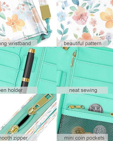 Family Passport Holder Wallet RFID Blocking Document Organizer PU Leather Mulit-purpose Travel Wallet Credit Cards Case for Women Men, Watercoler Floral