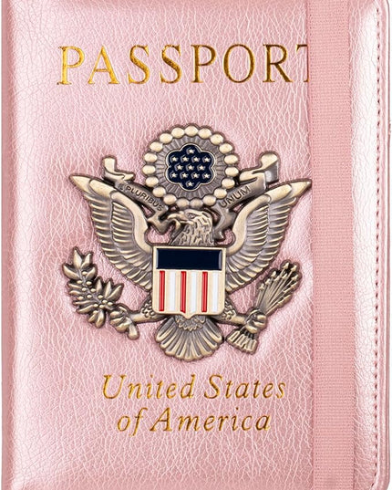TOURSUIT RFID Passport and Vaccine Card Holder Combo, Travel Document Case Cover, Leather Wallet Organizer Women with Vax Vaccination Protector Slot (Rose Gold)