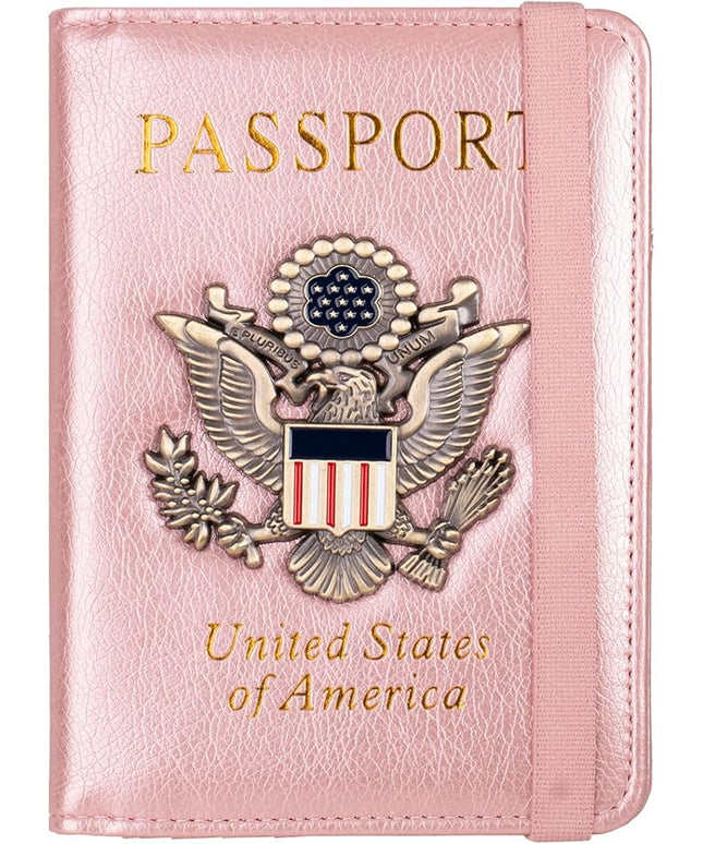 TOURSUIT RFID Passport and Vaccine Card Holder Combo, Travel Document Case Cover, Leather Wallet Organizer Women with Vax Vaccination Protector Slot (Rose Gold)