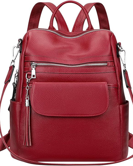 ALTOSY Genuine Leather Backpack Purse for Women Large Convertible Shoulder bag Ladies Crossdody Bag with Tassel(S115 Wine Red)