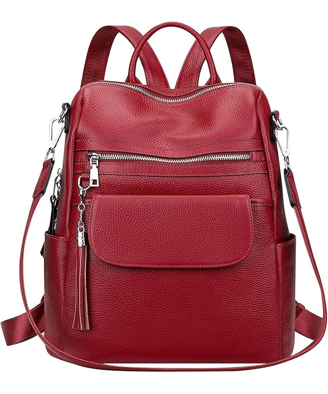 ALTOSY Genuine Leather Backpack Purse for Women Large Convertible Shoulder bag Ladies Crossdody Bag with Tassel(S115 Wine Red)