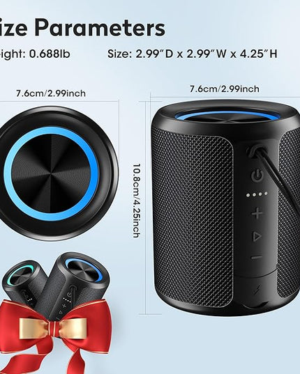 Portable Bluetooth Speaker - IPX7 Waterproof Dustproof, 15W Loud Bass Stereo, 2600mAh Playtime, BT5.3 & TWS Light,Home/Party/Outdoor/Bea