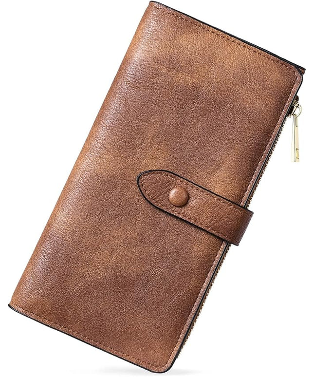 BOSTANTEN Womens Leather Wallets RFID Blocking Large Capacity Trifold Card Holder Ladies Phone Clutch Grey Brown