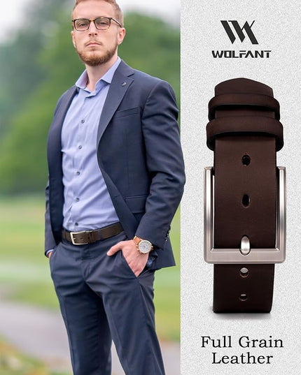 WOLFANT Men's 1.5" Full Grain Leather Belt,100% Italian Real Solid Leather