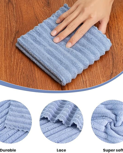 Kitchen Dish Cloths,Super Absorbent Coral Velvet Dish Towels,Quick Drying Kitchen Towels No Lint Dish Rags,Reusable Household Microfiber Cleaning Cloth,12X12 inches (12 Pack,Navy Blue Streak)