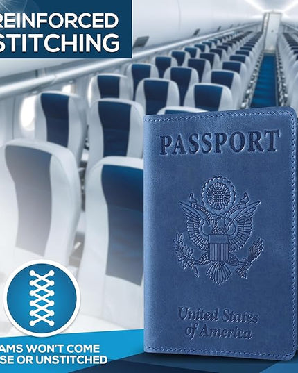 Ciana Passport Holder for Travel – PU Leather Passport Cover and Card Holder for Men & Women – Slim Passport Holder with Card Protector Slot, Travel Must Haves (Light Blue)