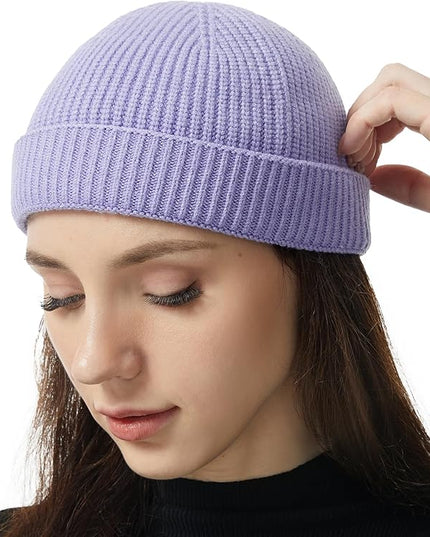 vidsel Thin Wool Fisherman Beanie Hat for Men Women Fall Winter,Short Knit Cuffed Fashion Trawler Skull Cap,Watch Cap