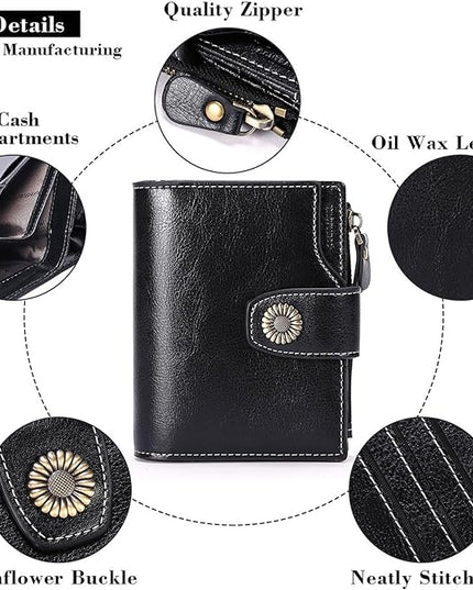 FALAN MULE Small Wallet for Women Leather Bifold Compact Small Womens Wallet with RFID Blocking