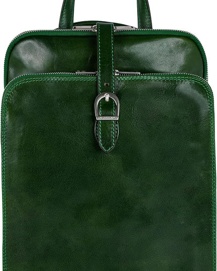 Time Resistance Leather Backpack - Convertible to Shoulder Bag - Full Grain Real Leather Travel Rucksack for Women (Green)