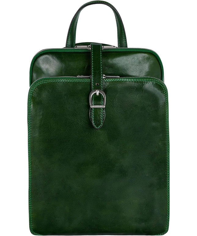Time Resistance Leather Backpack - Convertible to Shoulder Bag - Full Grain Real Leather Travel Rucksack for Women (Green)