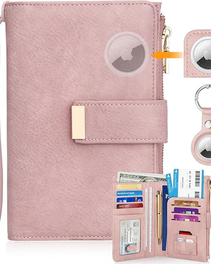 HUANLANG Passport Holder with Airtag for Women/Men, Airtag Passport Wallet for Travel Leather Passport Holder RFID Blocking,Travel Passport Walelt with Credit Card Holder