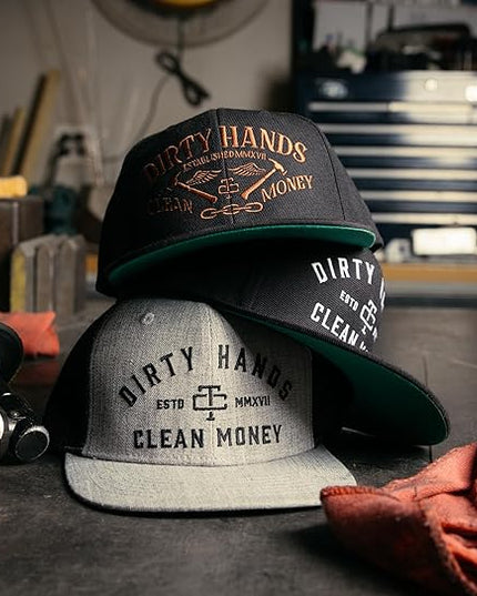 TROLL CO. CLOTHING Dirty Hands Clean Money Meshback Hat - Black, Adjustable Snapback, Curved Brim, One Size Fits Most