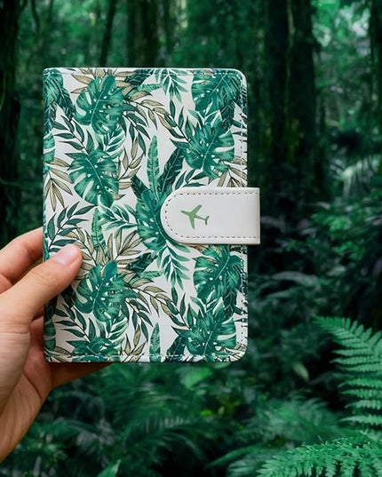 COSHAYSOO Personalized RFID Passport Holder for Travel Women Passports Cover Case Tropical Palm Leaf Pattern, Air Essentials Airplane Flight Accessories Airline Plane Flying Must Haves