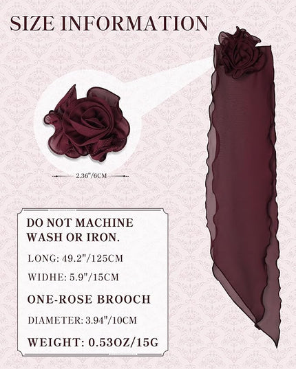 Chiffon Scarf for Women, Removable Flower Neck Scarf Light Soft Fashion Rose Scarves Versatile Headband or Hair Band