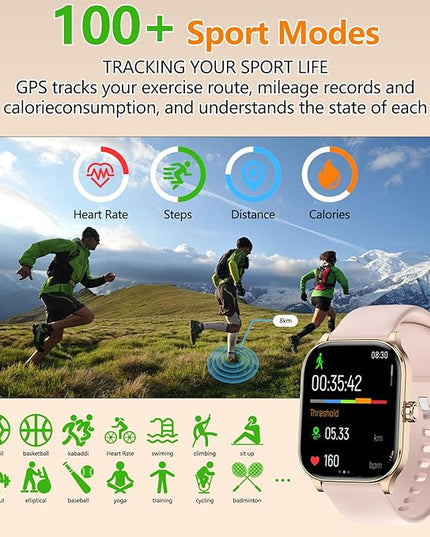 Smart Watch for Women Men with Text and Call, 2025 New AI Smartwatches with Heart Rate/SpO2/Sleep/Stress Monitor, 100+ Sports Modes, GPS Fitness Watches Compatible with iOS/Android (Map, Pink)