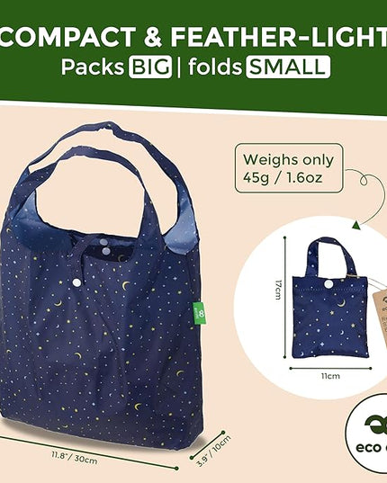 ECO CHIC Foldable Reusable Grocery Bags - Lightweight, Recycled & Reusable Shopping Bag - Waterproof Packable Tote