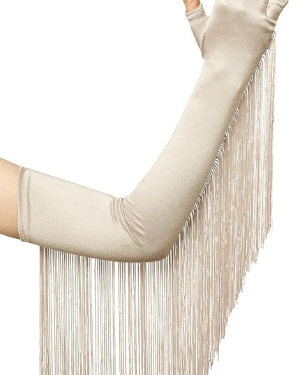 BABEYOND Vintage Long Opera Pageant Gloves - 1920s Fringe Fingerless Elbow Gloves for Costume Party Wedding