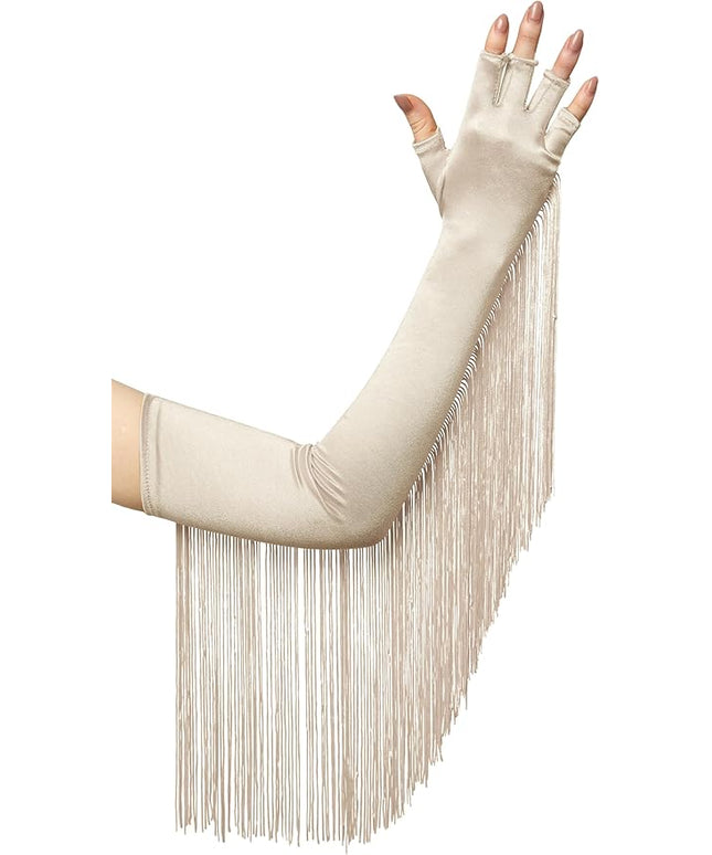 BABEYOND Vintage Long Opera Pageant Gloves - 1920s Fringe Fingerless Elbow Gloves for Costume Party Wedding