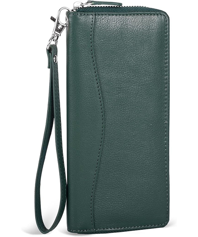 Oak Leathers Green Leather Wallet for Women - Medium RFID Womens Wallet Clutch with 8 Credit Card Holder, Coin Pocket, Gift for Women’s