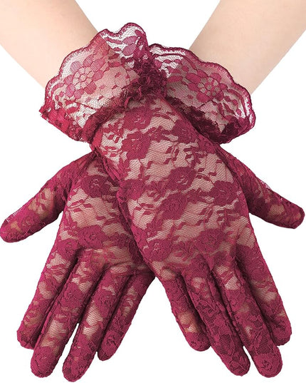 SATINIOR Ladies Lace Gloves for Women Tea Party Elegant Short Courtesy Gloves for Wedding Dinner Opera Parties