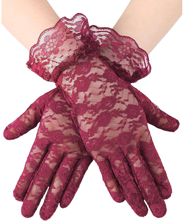 SATINIOR Ladies Lace Gloves for Women Tea Party Elegant Short Courtesy Gloves for Wedding Dinner Opera Parties