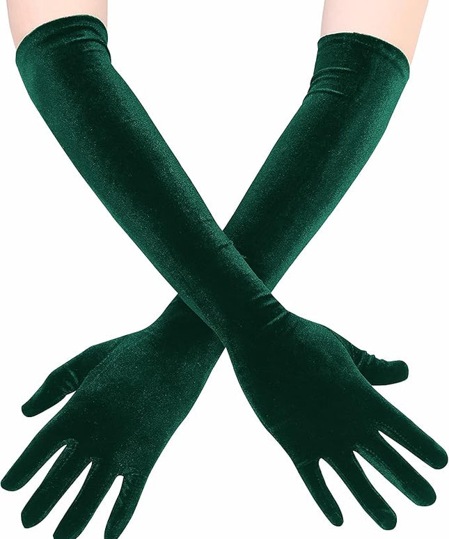 Long Opera Gloves for Women Velvet Gloves 1920s Flapper Stretchy Elbow Length Halloween Costume Gloves