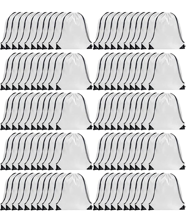 GoodtoU Drawstring Backpack Bulk, 100 Pcs Draw String Bags Cinch Bag Gym Sackpack Drawstring Bags for Women Men, White
