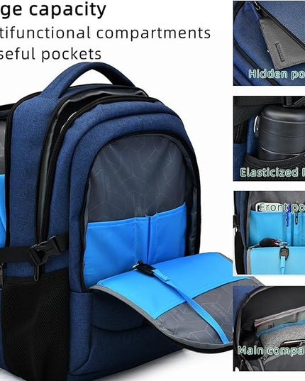 DUSLANG 17 Inch Laptop Backpack for Travel with Backpack Rain Cover College Backpack for Men Laptop Bag with USB Charging Port,Blue