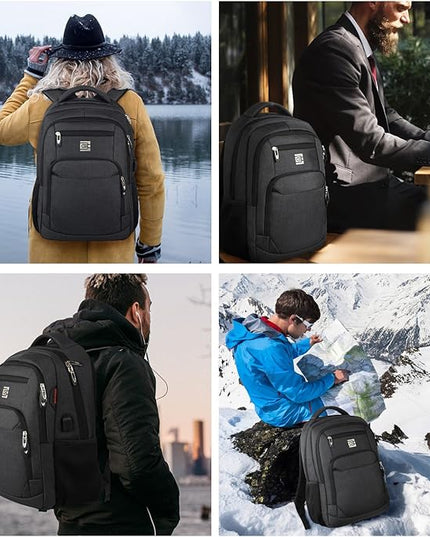Laptop Backpack,Business Travel Anti Theft Slim Durable Laptops Backpack with USB Charging Port,Water Resistant College Computer Bag for Women & Men Fits 15.6 Inch Laptop and Notebook - Black