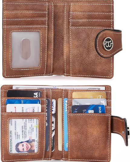 BOSTANTEN Women Leather Wallet RFID Blocking Small Bifold Zipper Pocket Wallet Card Case Purse with ID Window