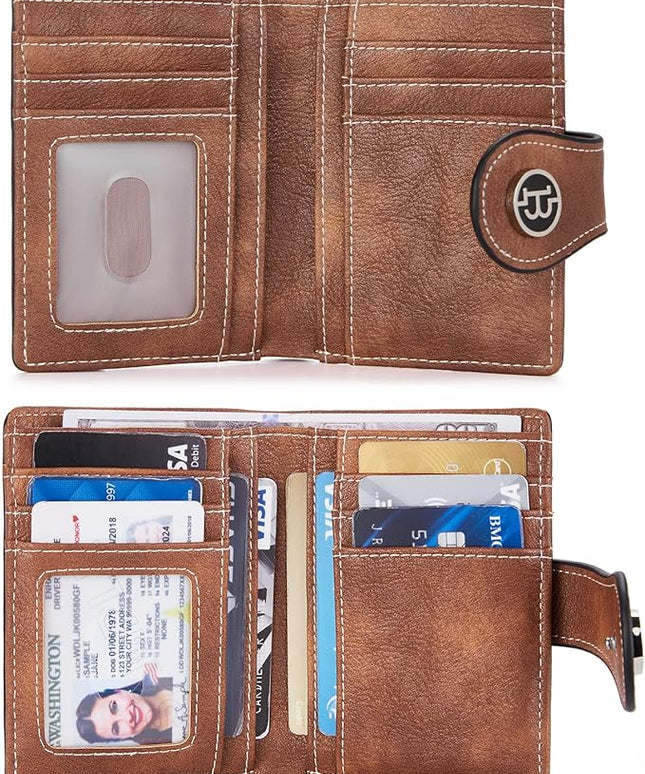 BOSTANTEN Women Leather Wallet RFID Blocking Small Bifold Zipper Pocket Wallet Card Case Purse with ID Window