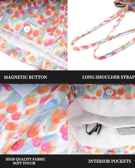 Corduroy Tote Bag Cute Tote Bags for Women Shoulder Bag with Inner Pocket for Work Beach Travel and Shopping Grocery