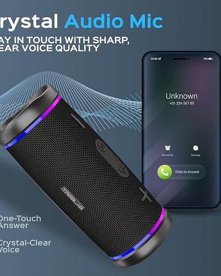 TREBLAB HD77 Bluetooth Speaker, 30W Portable Wireless Speaker with 360° Stereo Sound & Deep Bass, IPX7 Waterproof Outdoor Bluetooth Speaker, 20H Battery, TWS Pairing for Home, Beach, Pool, Camping