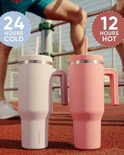 Hydrapeak Voyager 40 oz Tumbler with Handle and Straw Lid | Reusable Stainless Steel Water Bottle Travel Mug Cupholder Friendly | Insulated Cup (Iris)