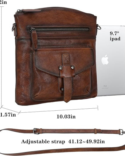 HESHE Leather Crossbody Bags for Women Satchel Purses Shoulder Purses and Handbags Cross Body Bag with Multi Pockets