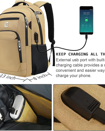 Laptop Backpack,Business Travel Anti Theft Slim Durable Laptops Backpack with USB Charging Port,Water Resistant College Computer Bag for Women & Men Fits 15.6 Inch Laptop and Notebook-Khaki