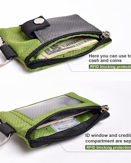 Minimalist RFID Blocking Small Wallet with ID Window,WaterResistant Zip Id Case Wallet with Lanyard Keychain for Cards,Cash,Travel,Women,Men
