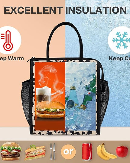 Fmeida Lunch bag, Insulated Lunch Bag for Women Adult Large Lunch Box Container, Reusable Leakproof Cooler Lunch Bags, Fashion Leopard Lunch Tote for Office Work Picnic Beach Travel