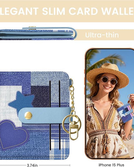 Sodsay Small Slim Wallet Women RFID Blocking, PU Leather Bifold Ladies Wallet with Zipper Coin Pocket, Thin Cute Travel Card Wallets for Girls, Blue Deep Wish