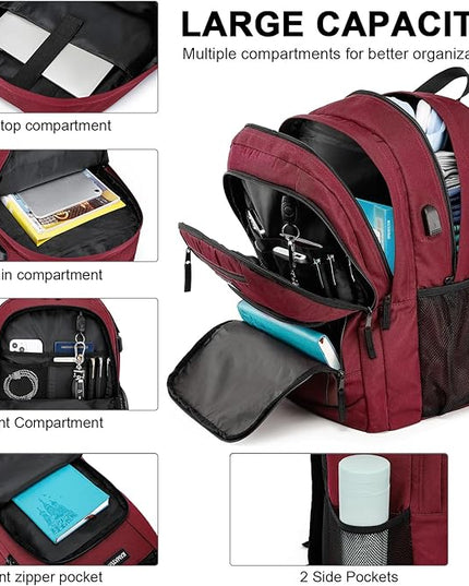 Red Backpack for School, School BackPack for Teens, Boys and Girls, with 15.6 inch Laptop Bookbag for College High School, Large Computer Back Pack with Compartments for Men & Women