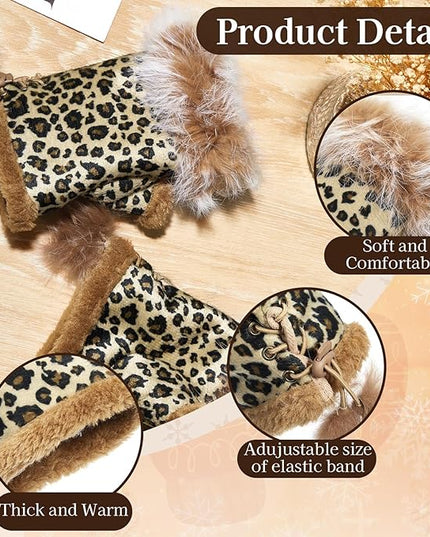 SATINIOR Women Fur Fingerless Gloves Winter Rabbit Fur Lined Half Finger Mittens for Women Girls Teen Working Writing