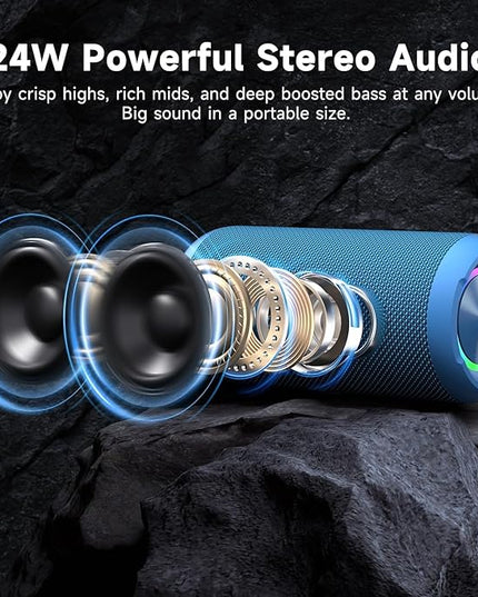 Ortizan Portable Bluetooth Speakers, IPX7 Waterproof Wireless Outdoor Speaker with 24W Loud Stereo Sound And Bluetooth 5.3, Deep Bass, RGB Lights, Dual Pairing, 30H Playtime for Home, Party