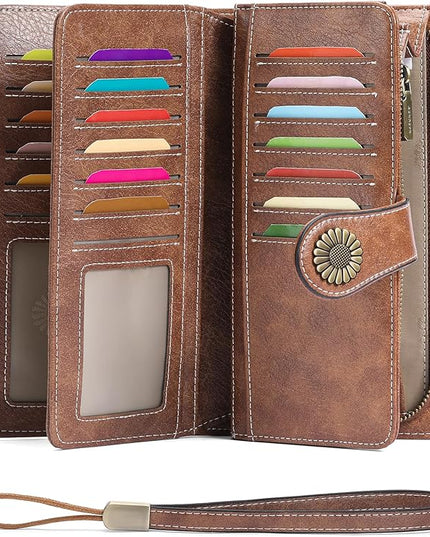 SENDEFN Wallets for Women Leather Credit Card Holder with RFID Blocking Large Capacity Wristlet | with RFID Blocking, Large Capacity, Wristlet, with RFID Blocking, Large Capacity, Wristlet
