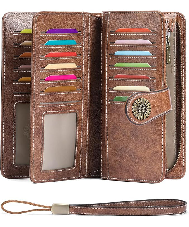 SENDEFN Wallets for Women Leather Credit Card Holder with RFID Blocking Large Capacity Wristlet | with RFID Blocking, Large Capacity, Wristlet, with RFID Blocking, Large Capacity, Wristlet