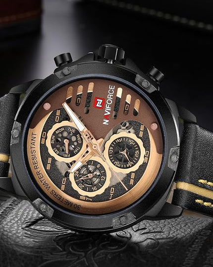 NAVIFORCE Sport Military Watches for Men Waterproof Watch Analog Quartz Leather Band Date Calendar Clock Wristwatch