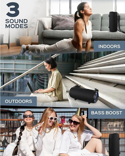 TREBLAB HD-Max Portable Bluetooth Speaker, 60W Loud Stereo Sound with Deep Bass, IPX7 Waterproof Outdoor Speaker, 20H Playtime, Powerbank, RGB Party Lights