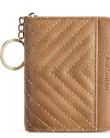 BOSTANTEN Credit Card Holder Wallet RFID Blocking Leather Small Wallet for Women Zipper Keychain Wallet with Wristlet Camel