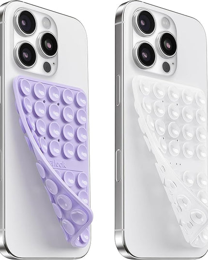 2PCS Silicone Suction Cup Phone Case Mount Double Sided, Hands-Free Phone Accessories Holder for Selfies and Videos, Silicon Sticky Phone Grip for iPhone and Android Transparent&Lavender
