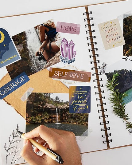 Navy Peony Healing Journey Vision Board Stickers (41 Pieces) - Self-Care, Spiritual Goal Setting Stickers for Planners, Journals, Scrapbooks
