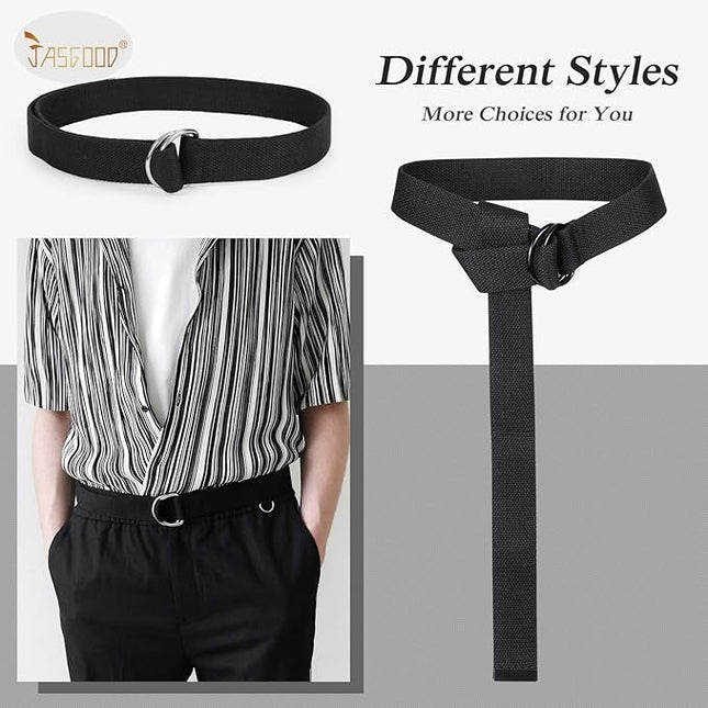JASGOOD Men Canvas Belt Web Fabric Casual Belt with Black Double D-ring 1 1/2" Wide Set of 2